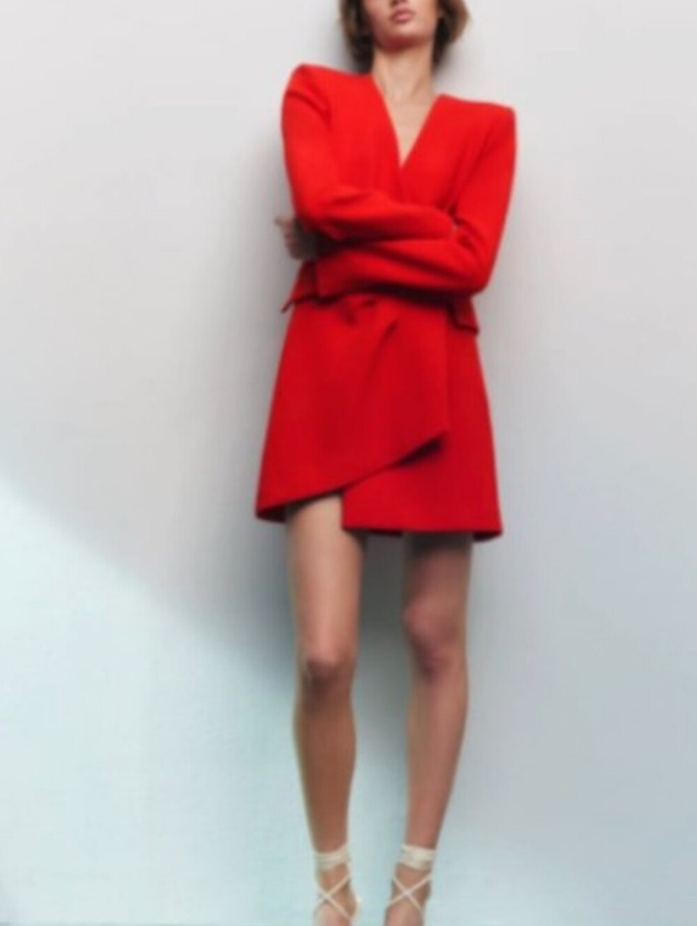 Zara Red Draped Wrap Style Blazer Dress, Size L